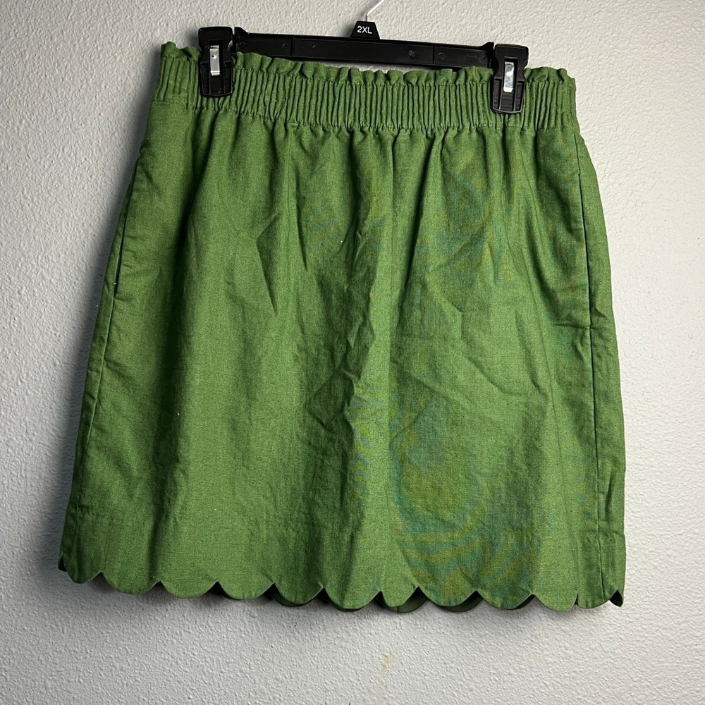 J.Crew Green Linen Blend Scalloped Hem Mini Skirt Size 10 Casual Cottagecore